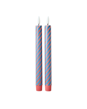 Load image into Gallery viewer, LED Candle in Coral and Petrol Stripes 2 pack
