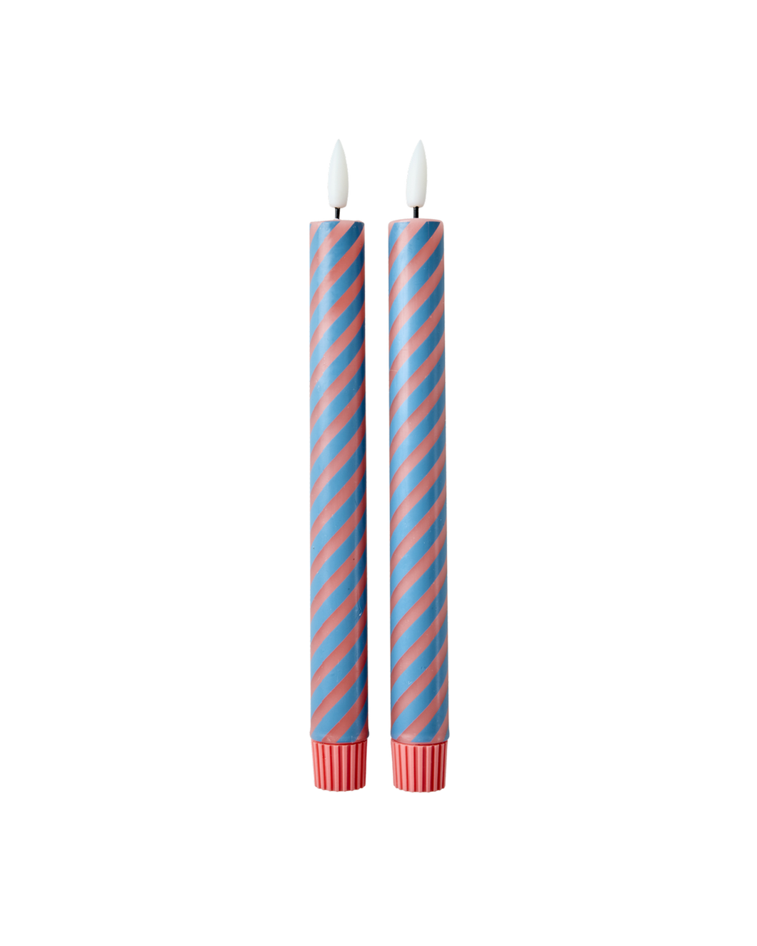 LED Candle in Coral and Petrol Stripes 2 pack