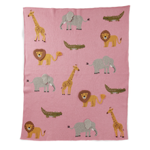 Load image into Gallery viewer, Knitted Baby Blanket in Pink with Animals
