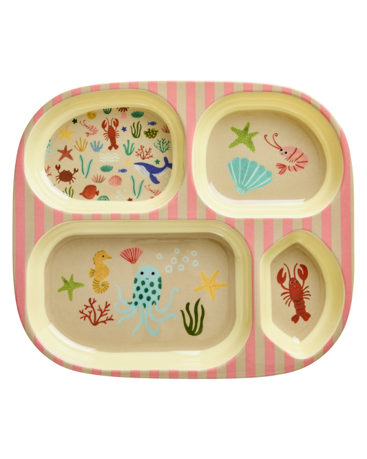 Melamine Kids 4 Room Plate - Coral Ocean Print