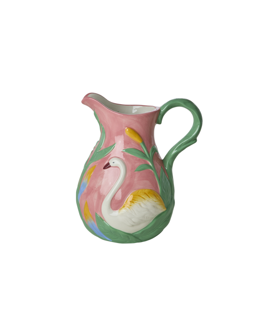 Ceramic Vase with Swan in Coral - 1.4L