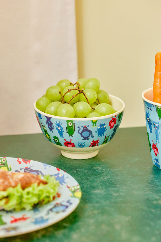 Small Kids Bowl - Soft Blue - Monsters Print
