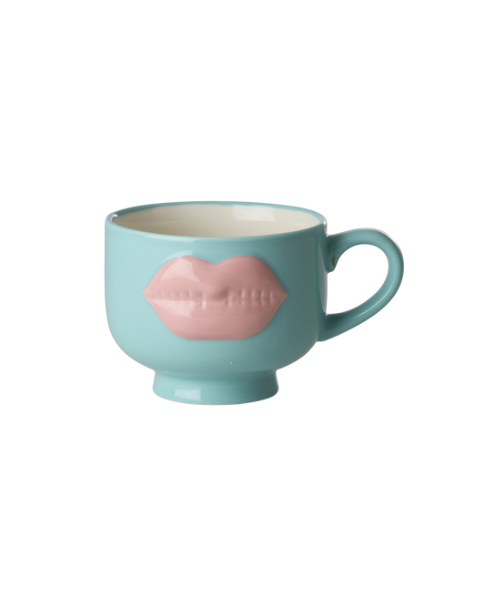 Ceramic Mug with Embossed Soft Pink Lips - Mint