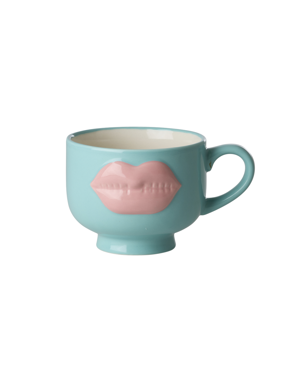 Ceramic Mug with Embossed Soft Pink Lips - Mint