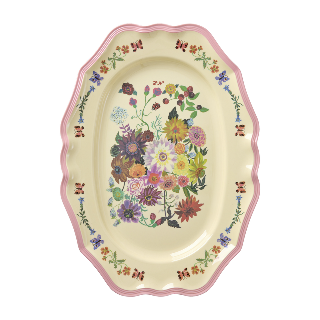 Melamine Vintage style Serving Platter - Nathalie Lete Print - Pink