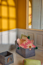 Load image into Gallery viewer, Square Knitted Cushion with Flowers and Tassels
