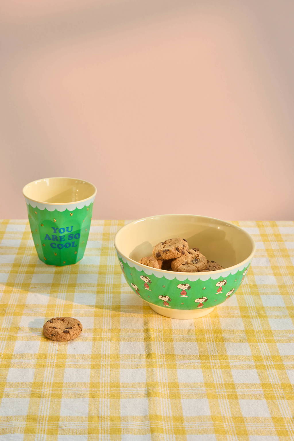 Green Snoopy Print Medium Melamine Bowl