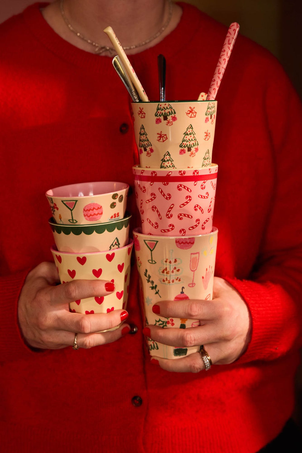 Melamine Tall Cup - Candy Cane Print