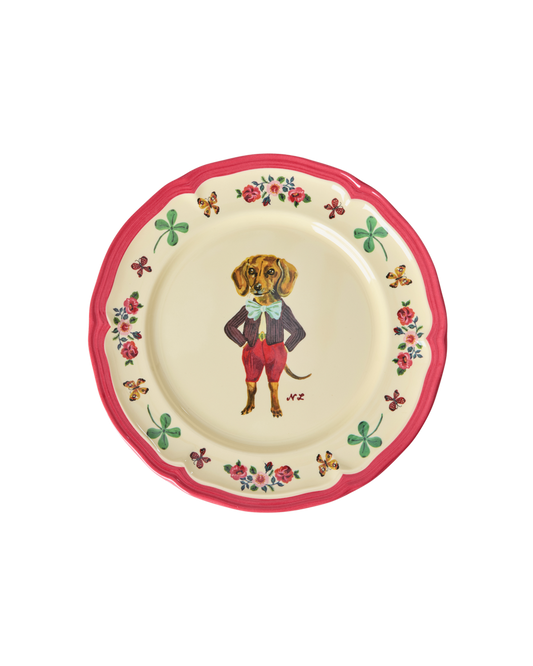 Melamine Vintage Side Plate with Nathalie Lété Print - Red