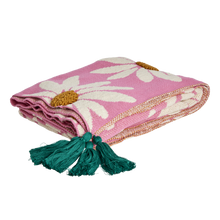 Load image into Gallery viewer, Knitted Blanket in Pink with Embossed Flowers and Green Tassels
