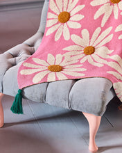 Load image into Gallery viewer, Knitted Blanket in Pink with Embossed Flowers and Green Tassels
