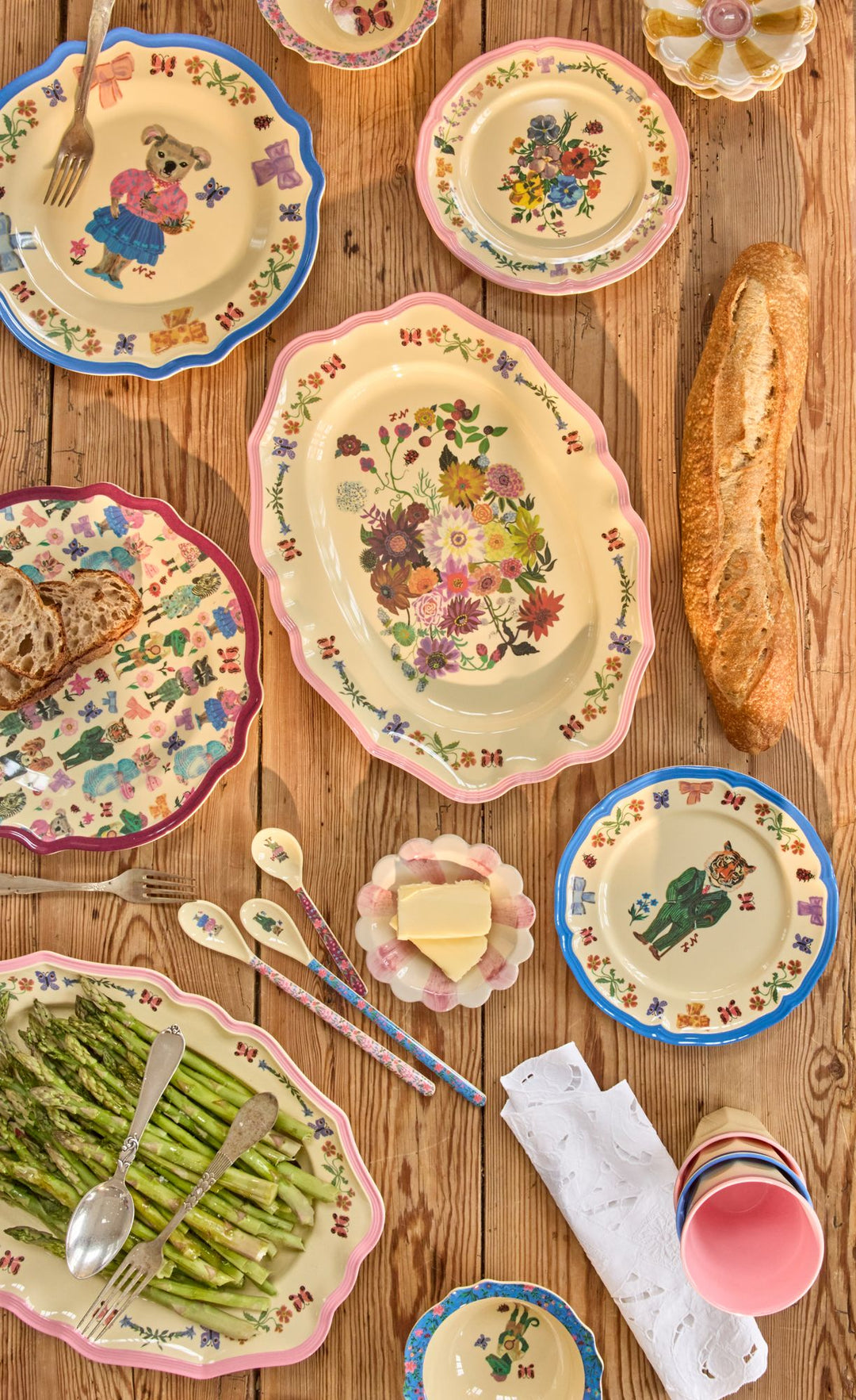 Melamine Vintage style Serving Platter - Nathalie Lete Print - Pink