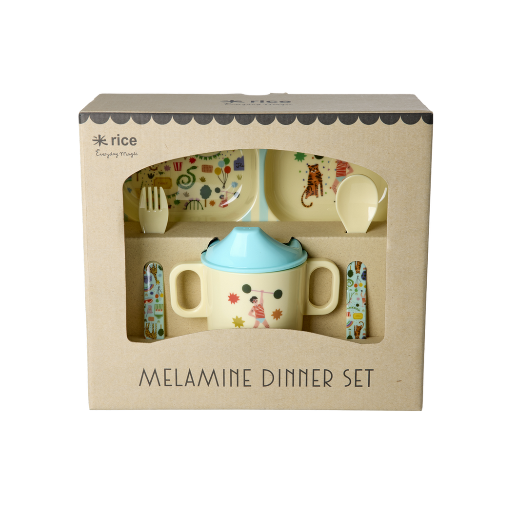 Melamine Baby Dinner Set - Mint Fun Fair Print