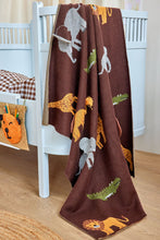 Load image into Gallery viewer, Knitted Baby Blanket in Chocolate Brown with Animals

