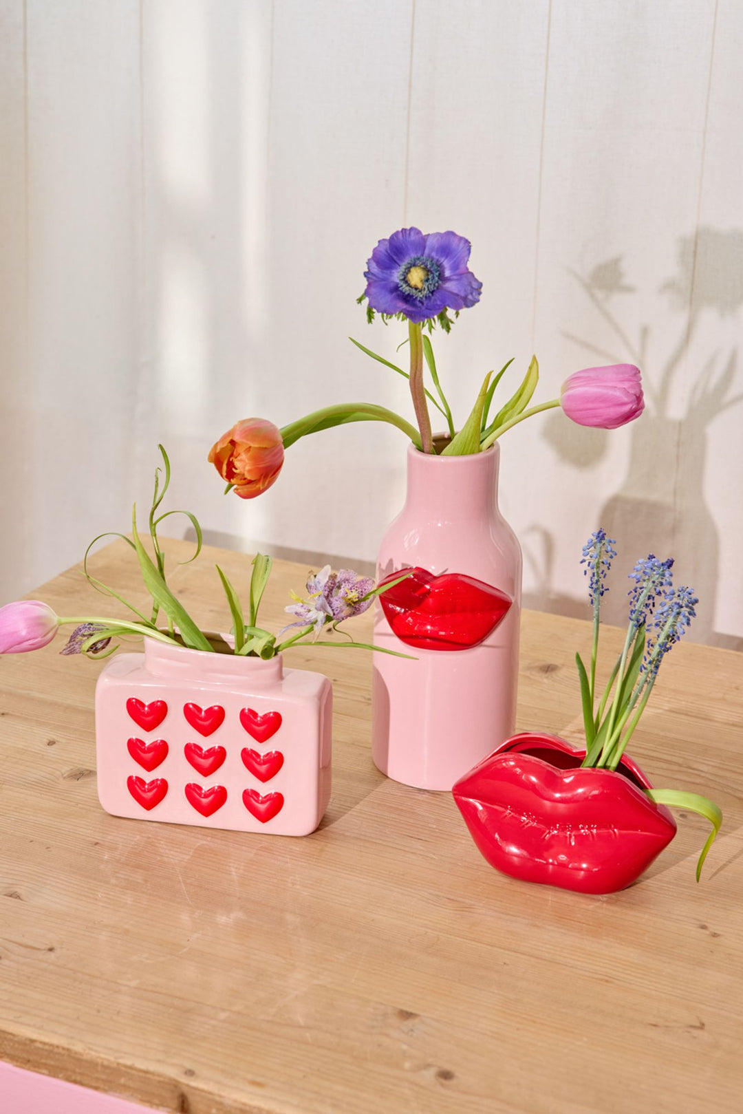 Ceramic Vase with Embossed Hearts - Pink