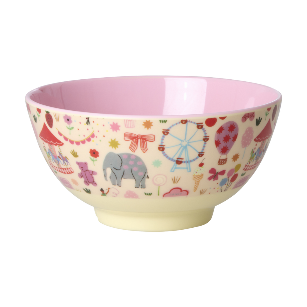 Medium Melamine Bowl - Pink Fun Fair Print