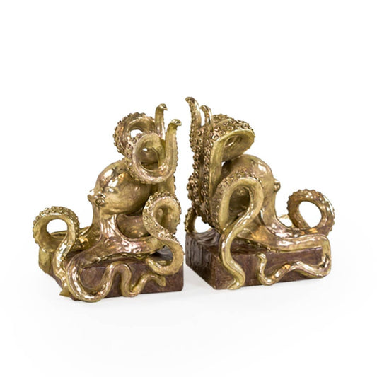 Gold Octopus Pair of Bookends