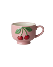 Load image into Gallery viewer, Ceramic Mug with Embossed Red Cherries - Pink
