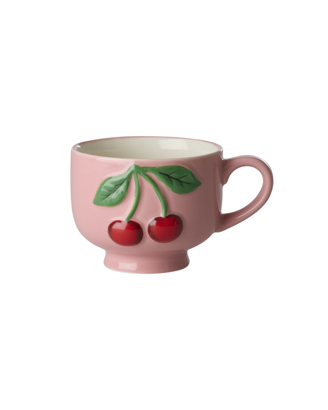 Ceramic Mug with Embossed Red Cherries - Pink
