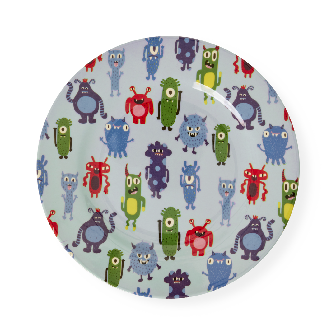 Kids Plate - Soft Blue - Monster Print
