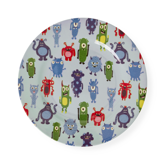 Kids Plate - Soft Blue - Monster Print