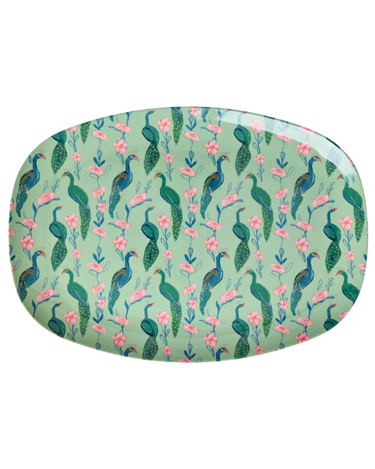 Melamine Rectangular Plate with Peacock Power Print