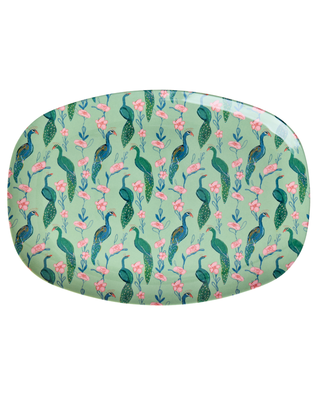 Melamine Rectangular Plate with Peacock Power Print