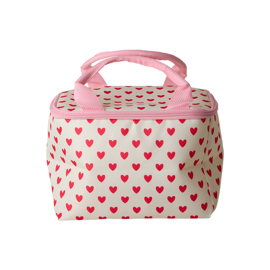 Cooler Bag - Red Hearts Print in Cream  - Small