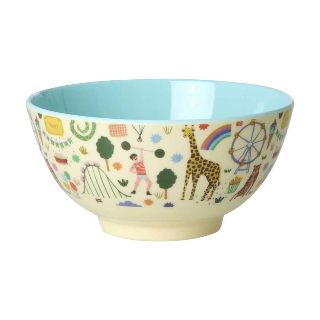 Medium Melamine Bowl - Mint Fun Fair Print