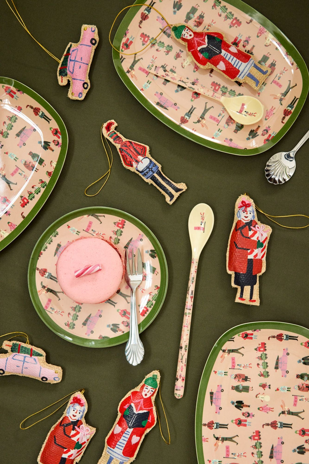 Small Rectangular Side Plate - Dusty Pink - Holiday Print