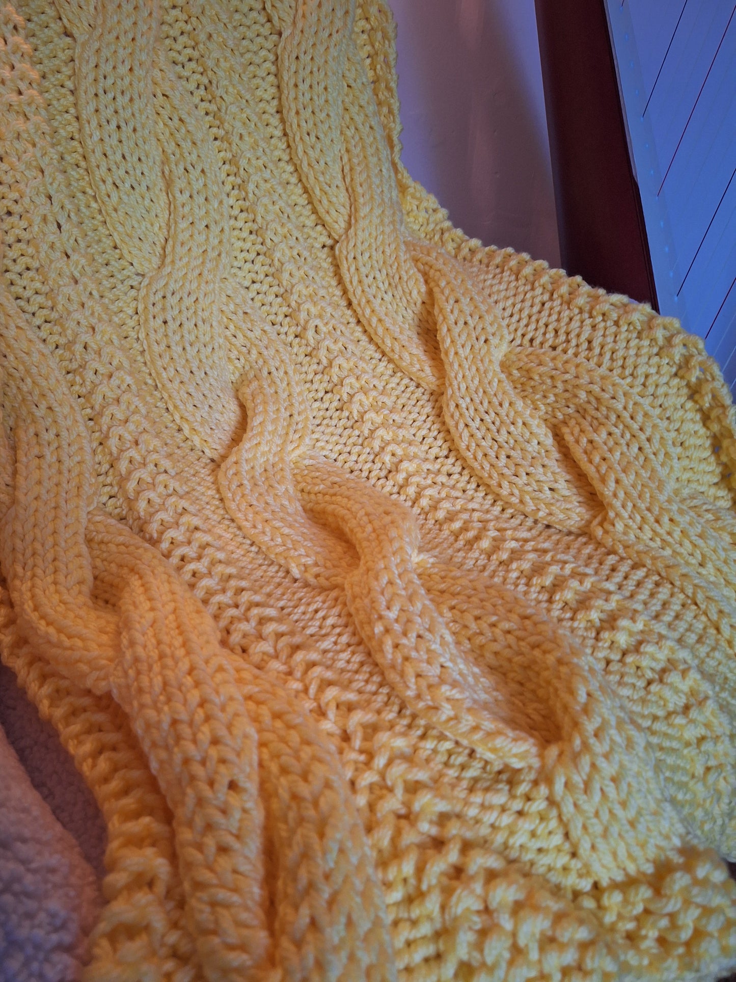 Super Chunky Cable Knit Blanket - Small - Yellow