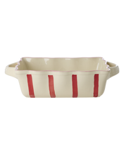 Load image into Gallery viewer, Stoneware Oven Dish in Cream with Red Stripes and Pink Edge - Medium
