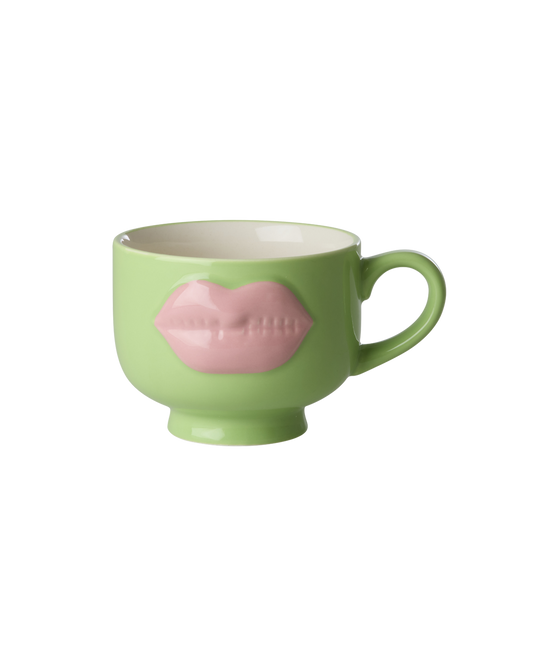 Ceramic Mug with Embossed Soft Pink Lips - Neon Green