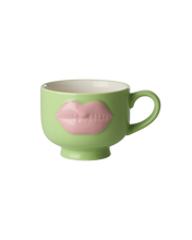 Load image into Gallery viewer, Ceramic Mug with Embossed Soft Pink Lips - Neon Green
