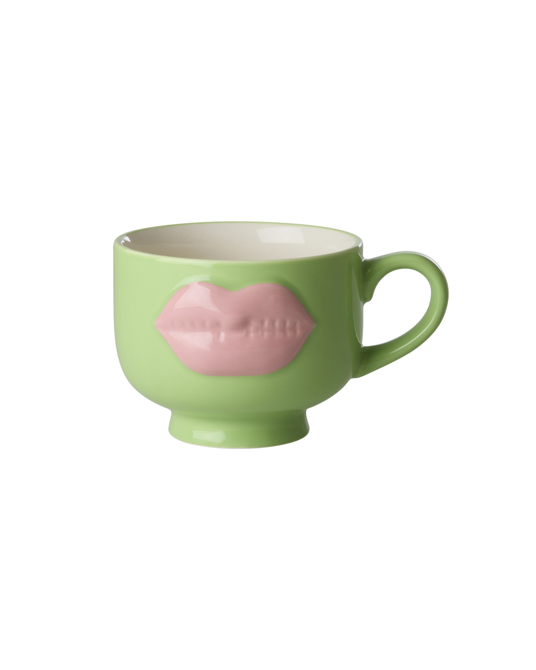 Ceramic Mug with Embossed Soft Pink Lips - Neon Green