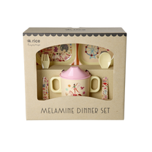 Load image into Gallery viewer, Melamine Baby Dinner Set - Pink Fun Fair Print
