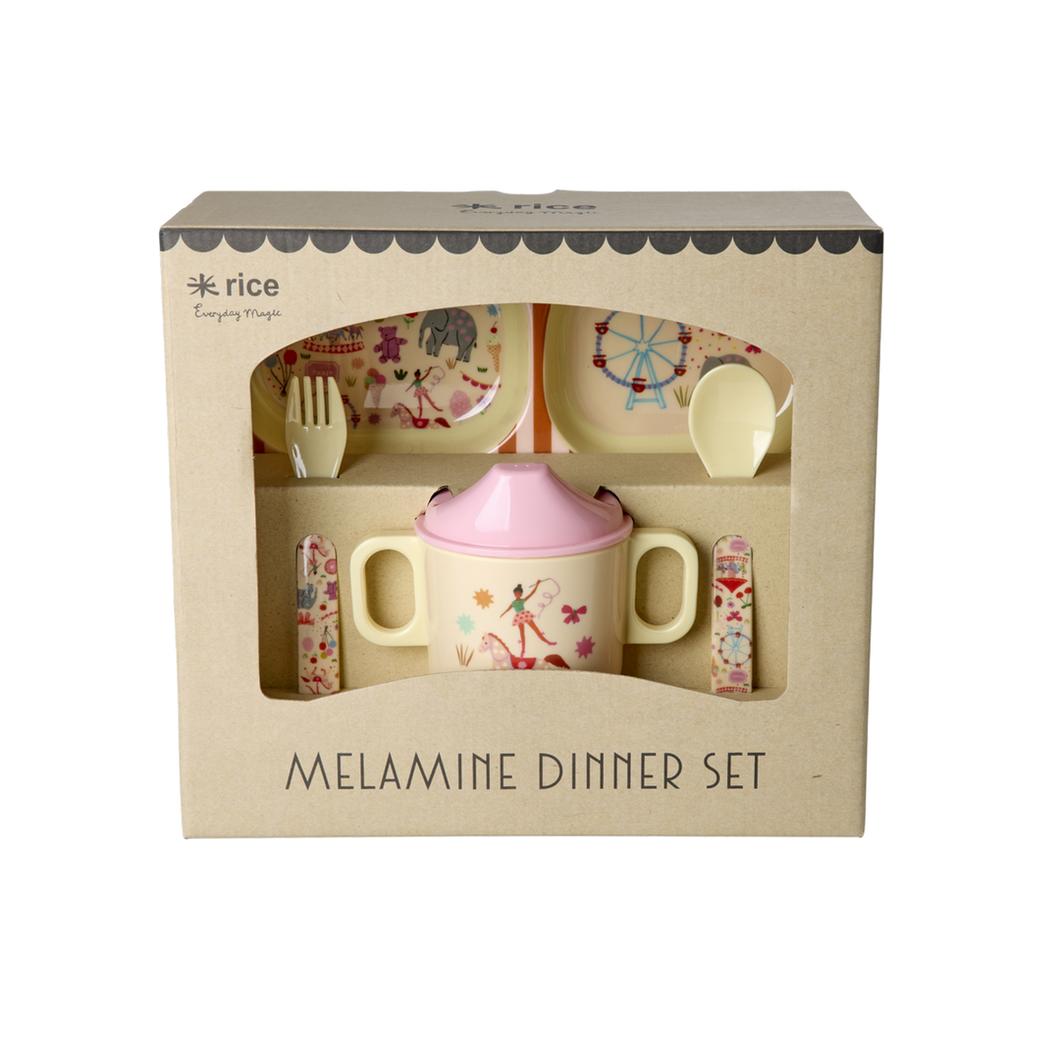 Melamine Baby Dinner Set - Pink Fun Fair Print