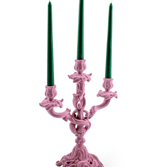 Soft Pink Flock Ornate Candelabra