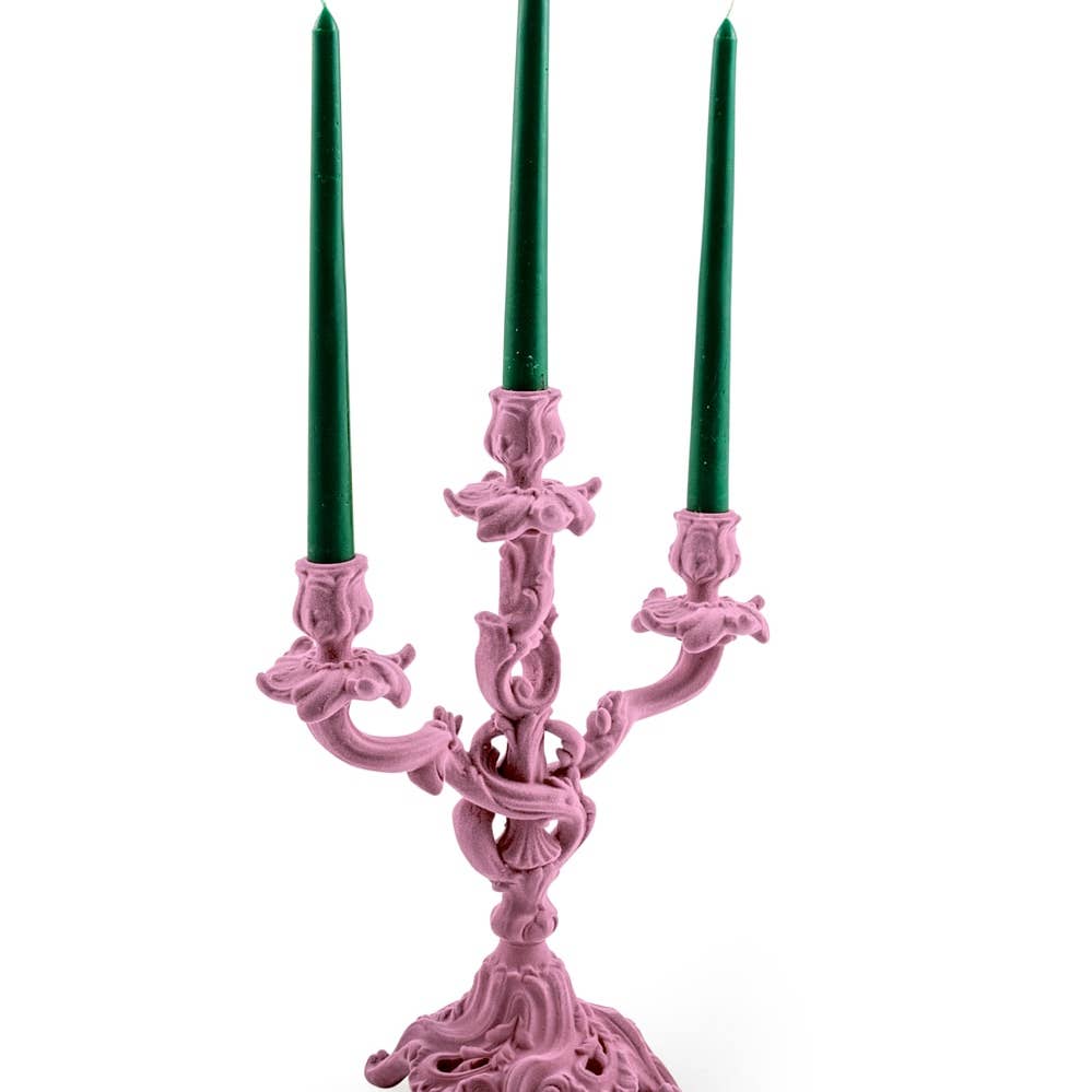 Soft Pink Flock Ornate Candelabra