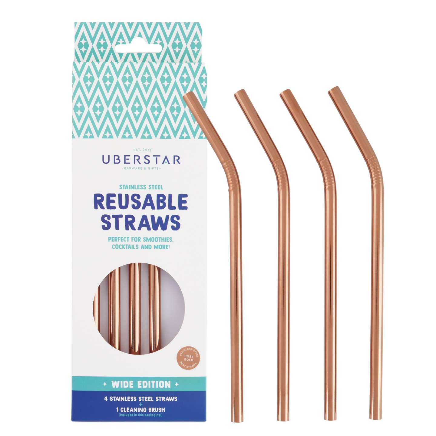 Reusable Stainless Steel Metal Straws - Rose Gold