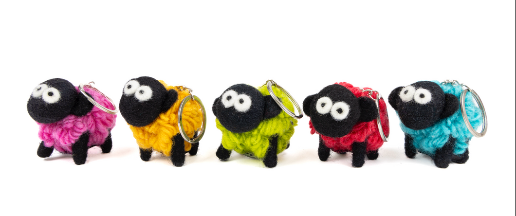 Knitted Sheep Keyring with knitted jumper