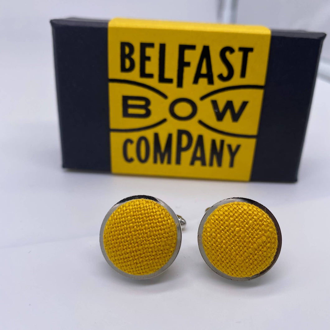 Irish Linen Cufflinks in Belfast Yellow