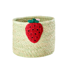 Load image into Gallery viewer, Raffia Basket in Green with Strawberry Embroidery
