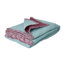 Load image into Gallery viewer, Cotton Crinkle Blanket with flower edge in Mint and Aubergine
