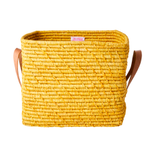Load image into Gallery viewer, Raffia Square Basket with Leather Handles
