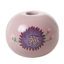 Load image into Gallery viewer, Metal Candle Holder in Lavender with Handpainted Flower - small
