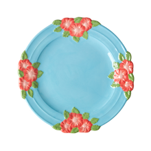Load image into Gallery viewer, Ceramic Lunch Plate by Rice with Embossed Flowers - Blue
