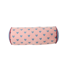 Load image into Gallery viewer, Velvet Bolster Pillow in Pink with Gendarme Hearts - Medium

