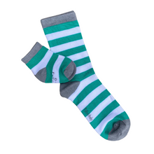 Load image into Gallery viewer, Green &amp; White Stripe Bamboo Sock (seamless toe)
