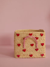 Load image into Gallery viewer, Raffia Square Basket with Hearts
